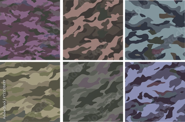 Fototapeta Set Pattern Contemporary Urban Camouflage Vector Military Textile Print, Abstract Army Style Modern Fabric Template seamless pattern	
