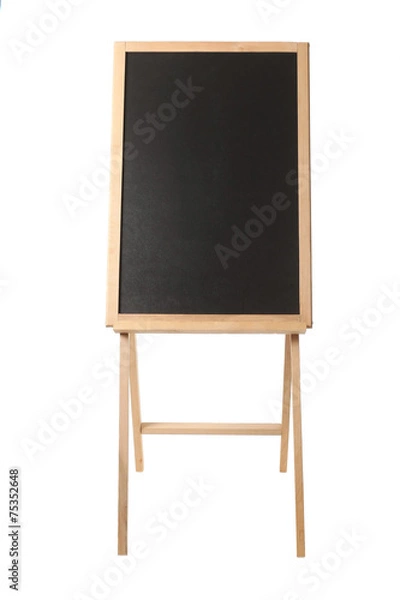 Fototapeta Wooden easel with a black board on white