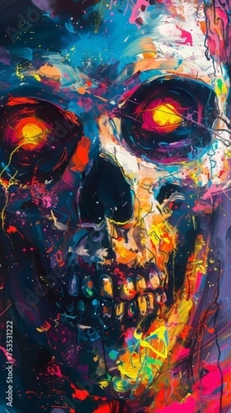 Fototapeta カラフルなインクのドクロ,Generative AI AI画像