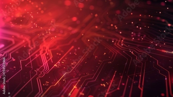 Obraz Illuminated Circuit Board: Abstract Tech Background in Red and Blue