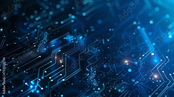 Obraz Illuminated Circuit Board: Abstract Tech Background in Red and Blue