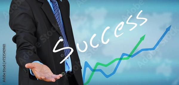 Fototapeta businessman hand holding success on a touch screen interface
