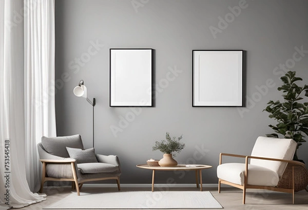 Obraz mockup frame on wall, minimal place, living room, wall art