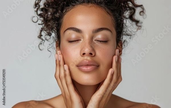 Obraz Portrait of a Young Woman Enjoying Skincare Routine.