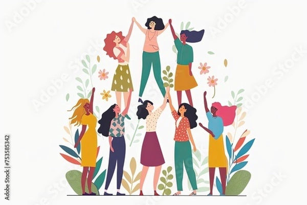 Fototapeta A diverse group of individuals standing in a circle, engaged in conversation and interaction, supporting and lifting each other up. Generative AI