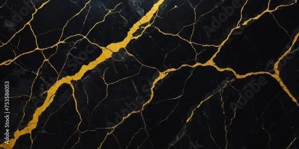 Fototapeta black marble background with yellow veins
