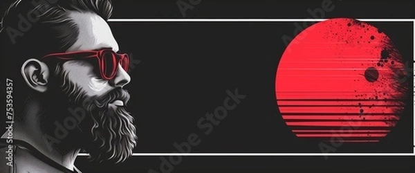 Fototapeta Man With Beard and Glasses Looking at Red Sun