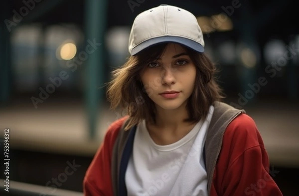 Fototapeta Photo of baseball girl, course background. Generative AI.