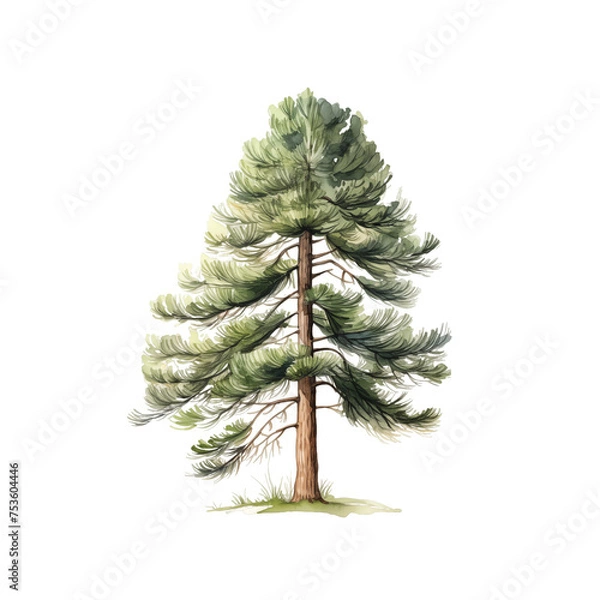 Fototapeta fir tree watercolor isolated on transparent background cutout generative ai