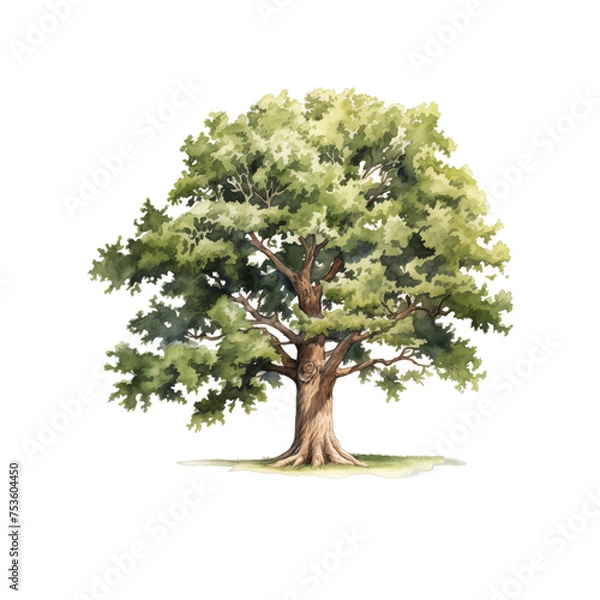 Fototapeta oak tree watercolor isolated on transparent background cutout generative ai