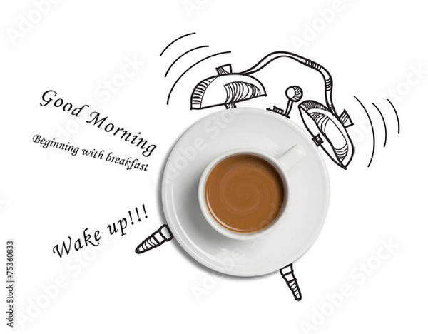 Obraz coffee cup time clock concept design background