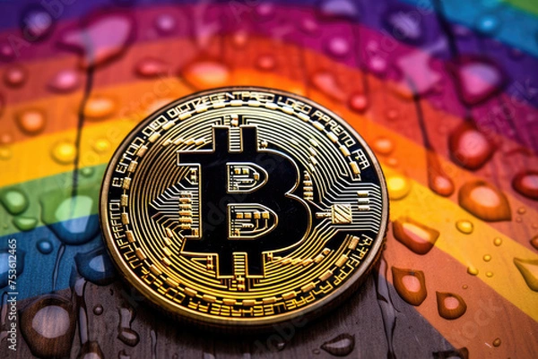 Obraz Bitcoin logo on colorful rainbow background