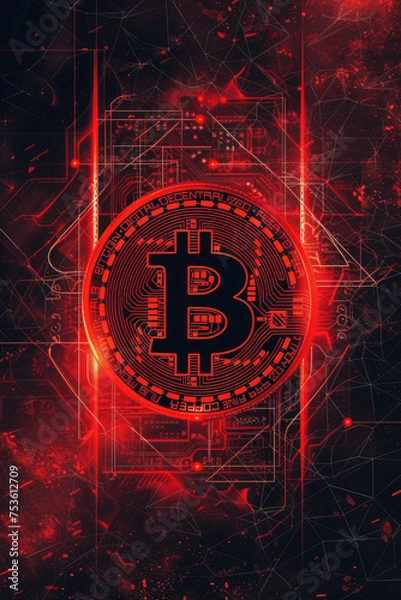 Obraz Red bitcoin logo geometrical shapes concept