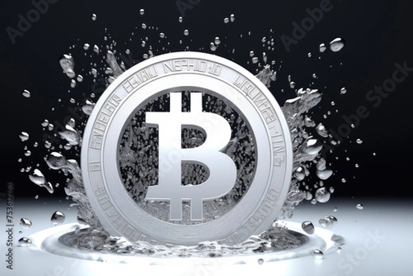 Obraz White bitcoin logo on shite snow background
