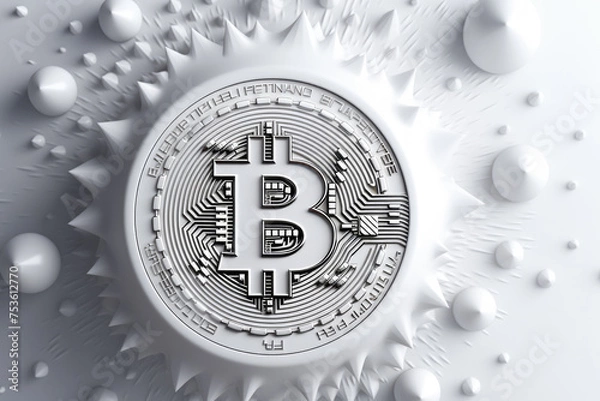 Obraz White bitcoin logo on shite snow background