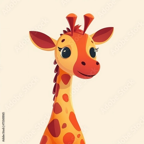 Obraz Wesoły portret żyrafy, prezentujący minimalistyczne, ale wyraziste podejście z delikatnymi tonami
