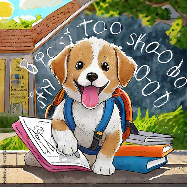 Fototapeta 학교가는 강아지