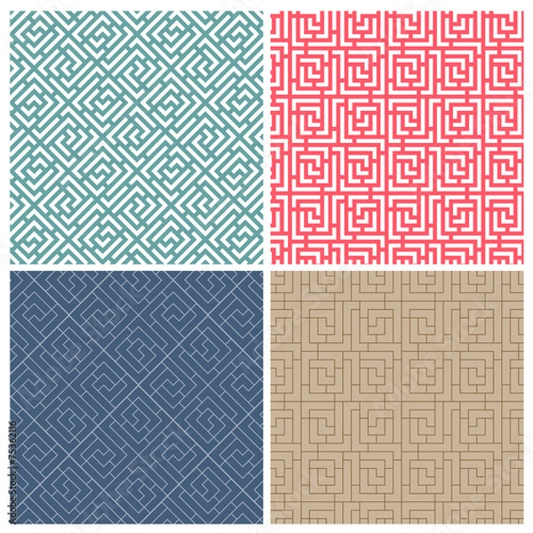 Fototapeta Set of four illusion maze puzzle tile patterns