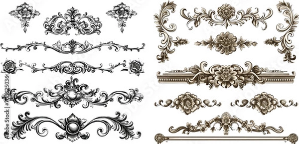 Fototapeta illustration of set of vintage design elements for page border