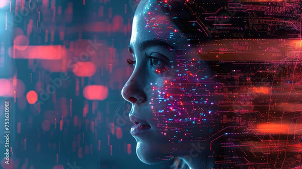 Fototapeta Human artificial inteligence data cyber security	

