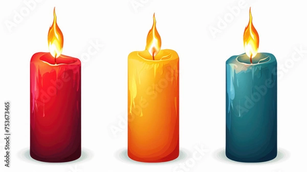 Fototapeta Three candles with different colors and sizes, one is red, one is yellow