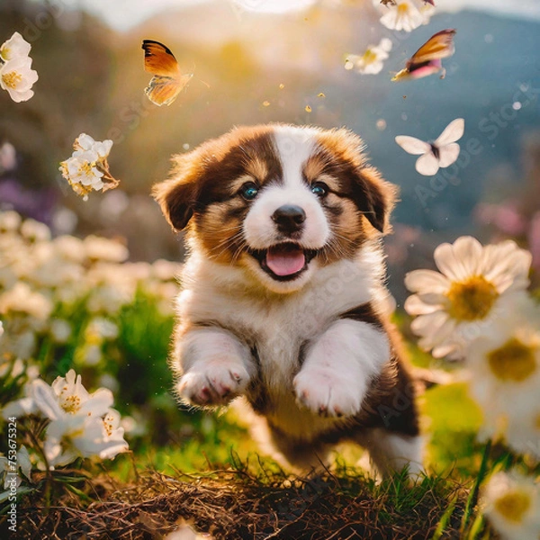 Obraz 봄느낌 나는 아기 강아지