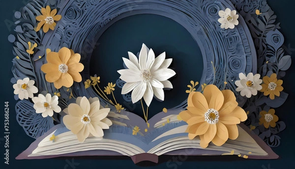 Fototapeta open book with flower