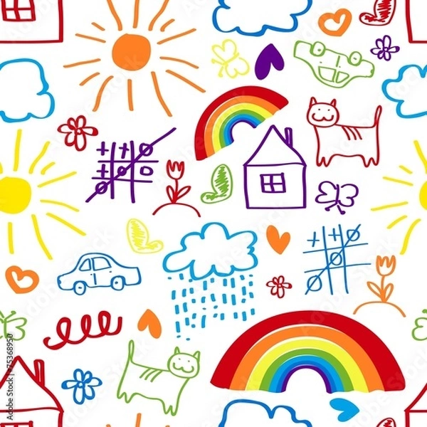 Fototapeta Children drawing seamless pattern
