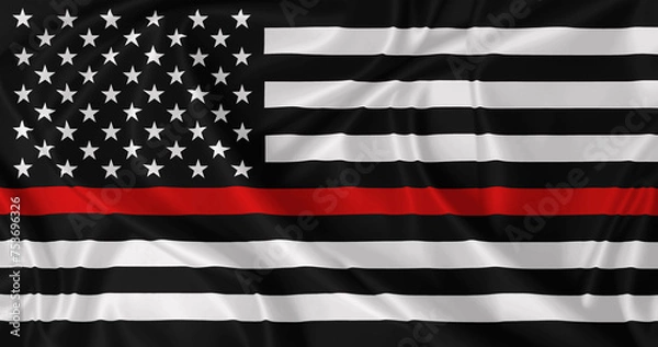 Fototapeta American firefighter flag with thin red line