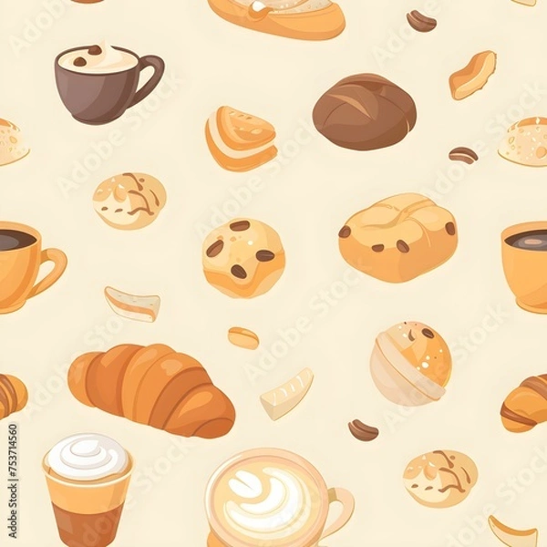 Obraz Coffee and bread seamless pattern background