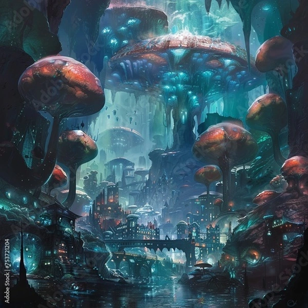 Obraz A subterranean civilization beneath a bustling city