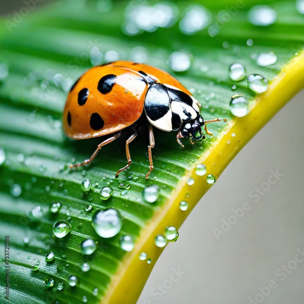 Obraz ladybug on wet leaf
