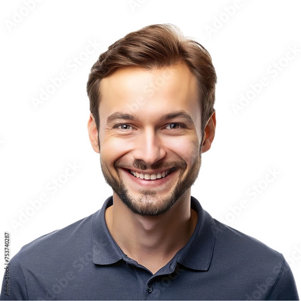Fototapeta Portrait of young happy smiling man, isolated on transparent background.