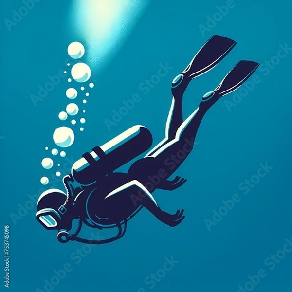 Obraz 水中を泳ぐダイバーのイラスト