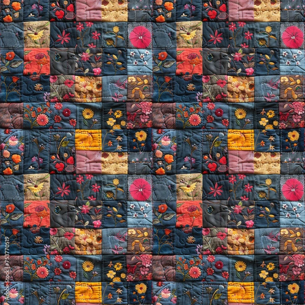 Fototapeta seamless textile background, colorful patchwork quilt made from pieces of fabric