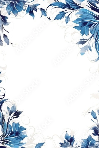 Obraz cornice bordo confine decori floreali tonalità blu