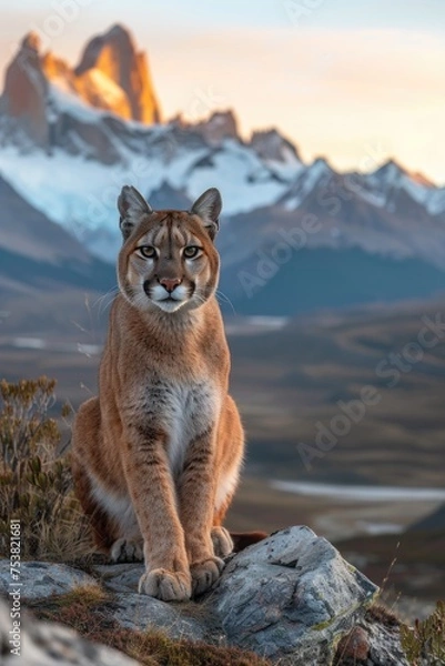 Obraz A wild cougar overlooking the landscape