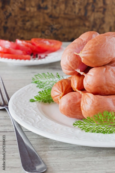 Fototapeta raw sausages for grilling