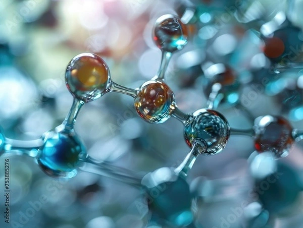 Fototapeta Image of a molecule atom model ozone and oxygen molecules. Abstract in structure molecule , symbolizing concepts in science and medicine. AI