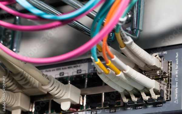 Fototapeta IT Server Shared Virtual Cloud Lichtwellenleiter Anschluss