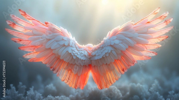 Obraz Majestic wings bathed in the warm glow of sunrise soar above the clouds, symbolizing hope and freedom