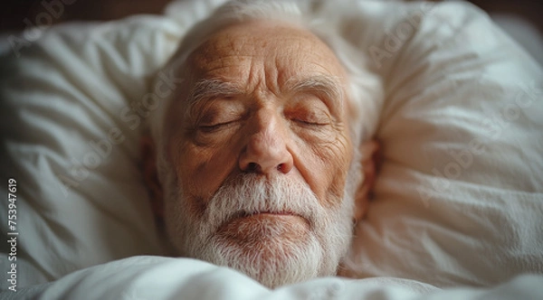 Obraz Peaceful Elderly Man Asleep in Bed