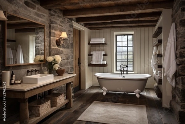 Fototapeta Rustic Farmhouse Charm: Cozy Bathroom Designs for a Rustic Touch