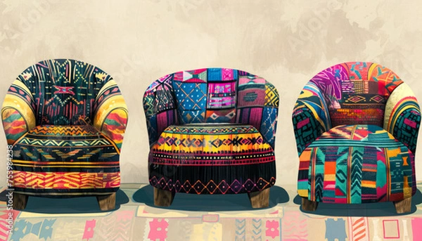 Fototapeta Inspired Seating: Chairs with Unique Fabric Patterns for Stylish Home Ideas 🌿🪑