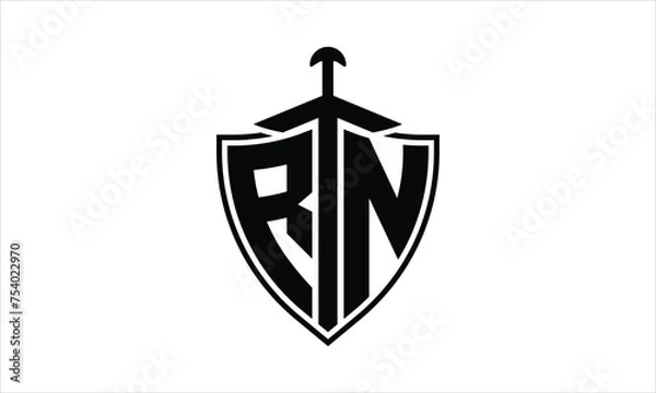Obraz RN initial letter shield icon gaming logo design vector template. batman logo, sports logo, monogram, polygon, war game, symbol, playing logo, abstract, fighting, typography, icon, minimal, knife logo