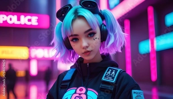 Fototapeta Electric Visions: Cyberpunk Heroines Unleashed