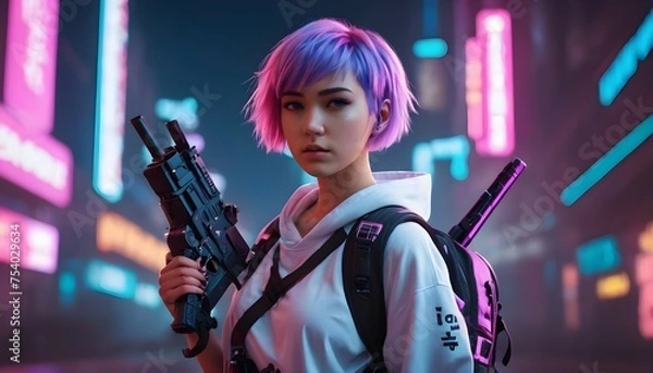 Fototapeta Electric Visions: Cyberpunk Heroines Unleashed