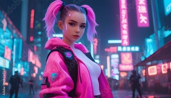 Fototapeta Neon Dreams: Cyberpunk Girls of Tomorrow