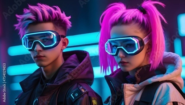 Fototapeta Electric Visions: Cyberpunk Heroines Unleashed