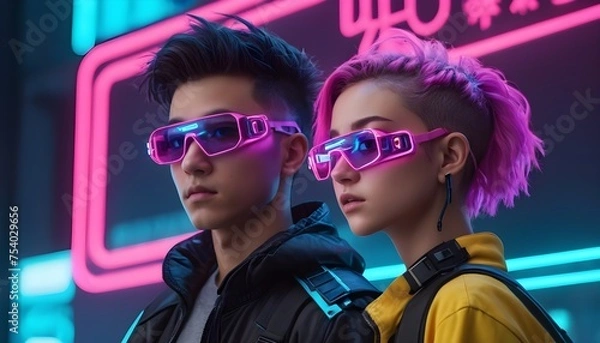 Fototapeta Electric Visions: Cyberpunk Heroines Unleashed